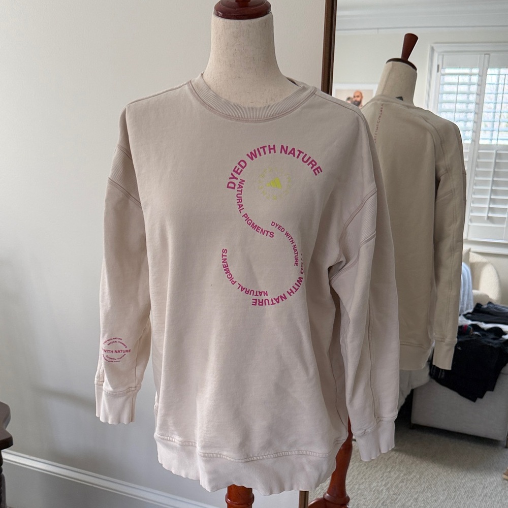 Adidas by Stella McCartney Cream Crew Neck Sweater with Pink and Yellow Accents